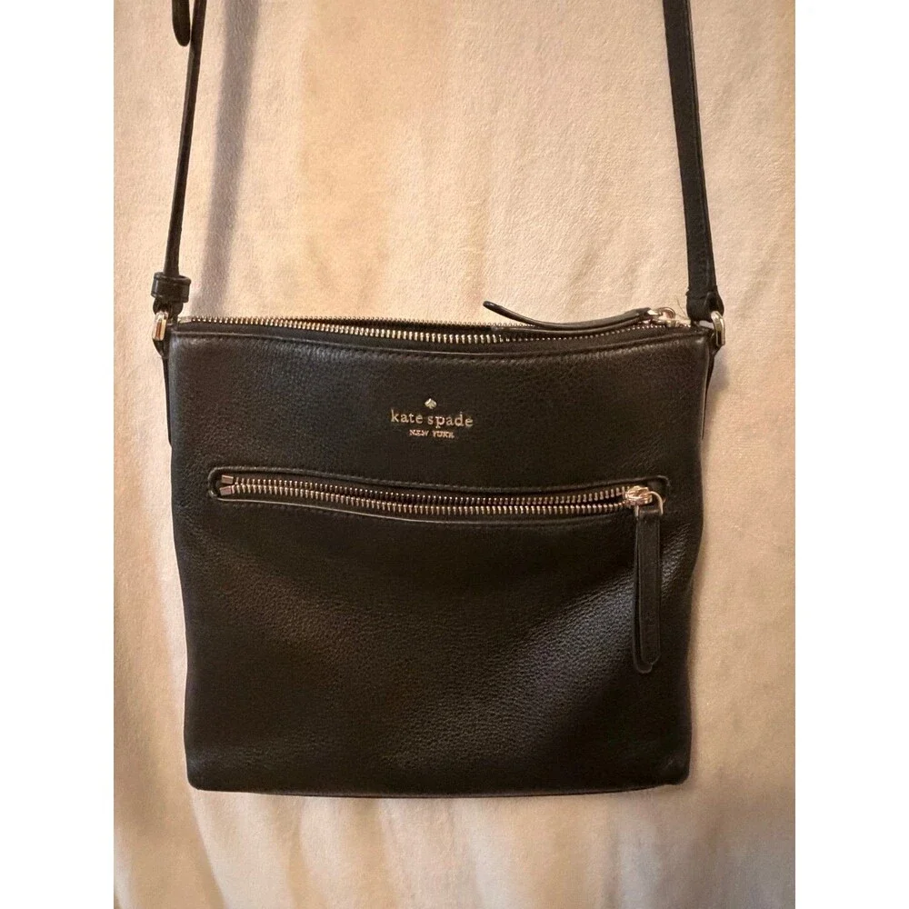 Kate Spade New York Black Pebbled Leather Crossbody Bag Zip Purse
